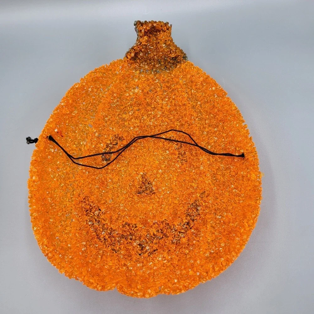 Vtg Jack-O-Lantern Pumpkin Melted Plastic Popcorn Porch Light Cover Halloween